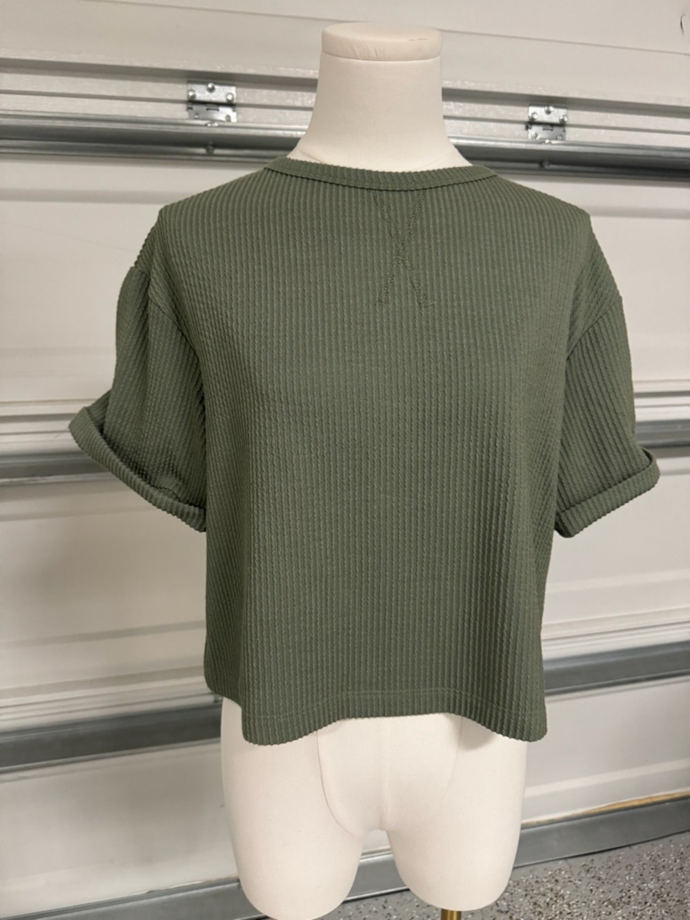 Women's Olive Green Ribbed Cropped Top Blue Rain Size S